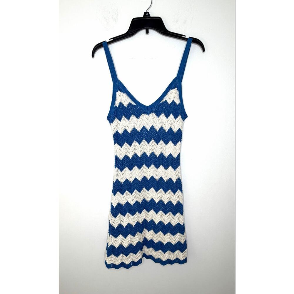 Z Supply Allure Stripe Crochet Knit Mini Dress Sz M Boho Earthy Granola Beachy